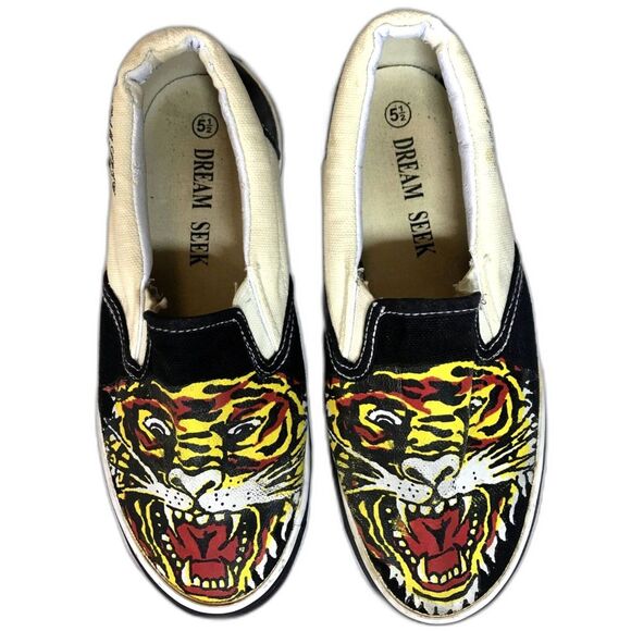 Dream Seek Sneakers Unisex Sz 5.5 Painted Tiger Canvas Slip On Preowned - Picture 1 of 11